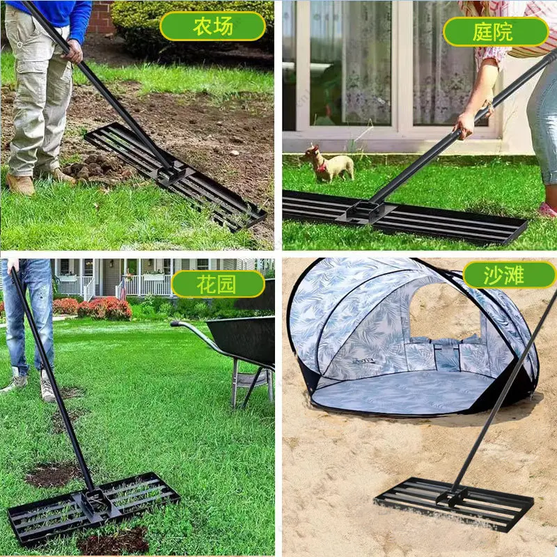 Lawn Leveling Rake, Leveling Machine, Soil Fertilizer Tool, Garden Farm Vegetable Plot Push-Pull Leveler, Sand Rake, Grass Rake