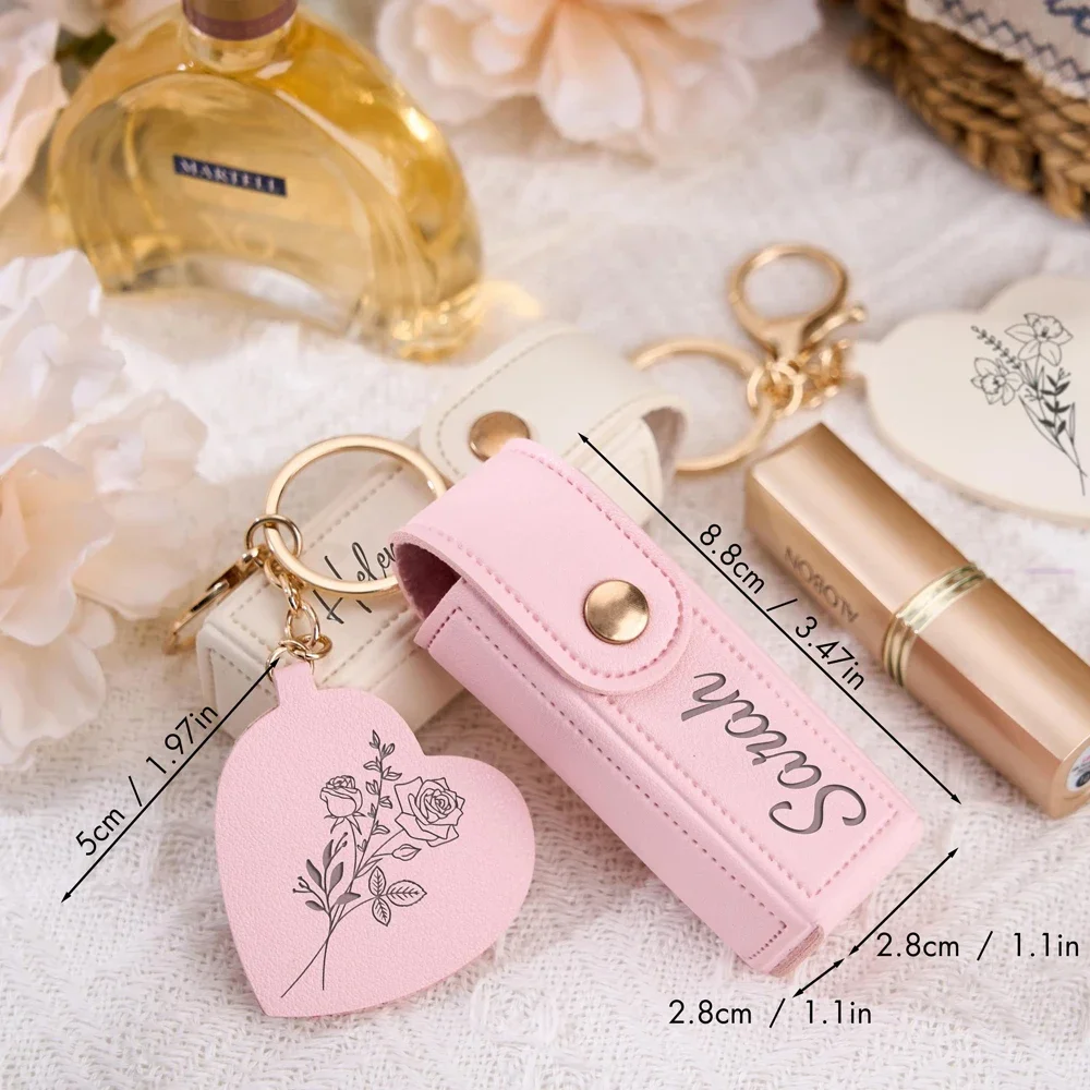 ALEX STREETER Free Customization Portable Lipstick Bag Gifts PU Leather Keychain Love Mini Makeup Mirror Bridesmaid Gifts