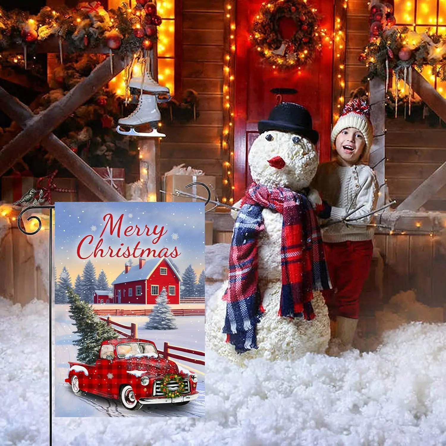 Merry Christmas Flag, Red Truck Christmas Garden Flag 12x18 Double Side, Winter Decorations Flag for Holiday Yard Lawn Outdo yyi