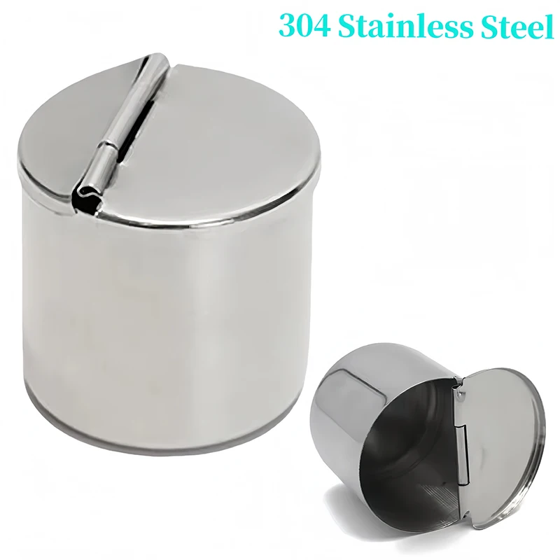 

1pc Cotton Tank 304 Stainless Steel Dental Medical Alcohol Disinfection Container With Semi-Clamshell For Cotton Balls Storage