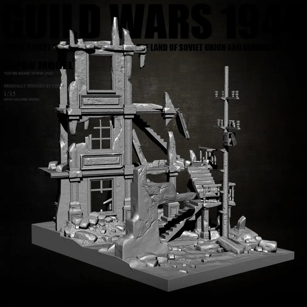 1/35 الحرب العالمية الثانية المدمرة المباني تماثيل راتنج نماذج بيضاء من الجنود المفككة وغير مصبوغ لتقوم بها بنفسك التلوين التماثيل