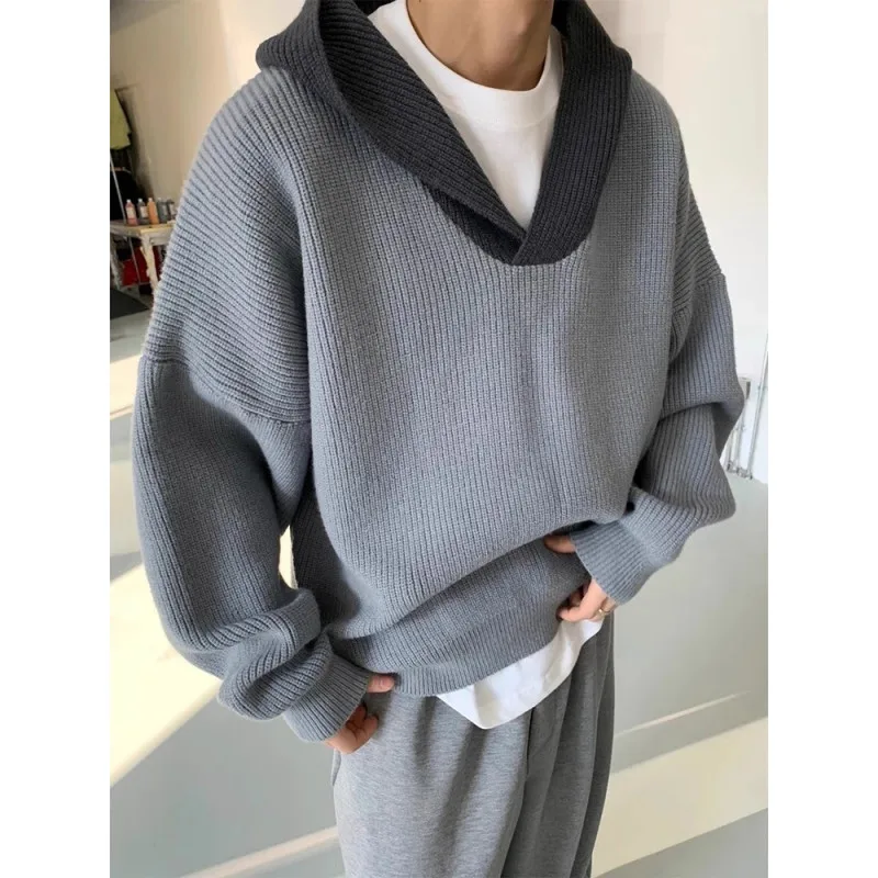 

Осенняя винтажная цветная блузка с капюшоном, мужская свободная толстовка с капюшоном, уличный вязаный свитер, джет, удобная дышащая по...