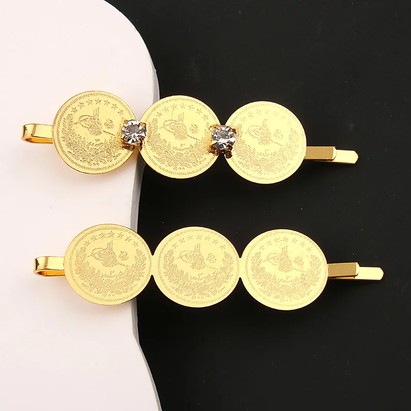 Dicai-Gold Plated Coin Barrette for Women, Ladies Headwear, Numismatic Symbol, Arabic Wedding Jewelry, Bridal Hair Accessories,