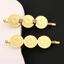 Dicai-Gold Plated Coin Barrette for Women, Ladies Headwear, Numismatic Symbol, Arabic Wedding Jewelry, Bridal Hair Accessories,