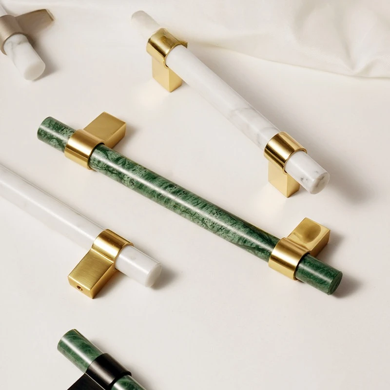 100% Natural Marble & Brass Handle, Nordic Light Luxury for Cabinets & Drawers