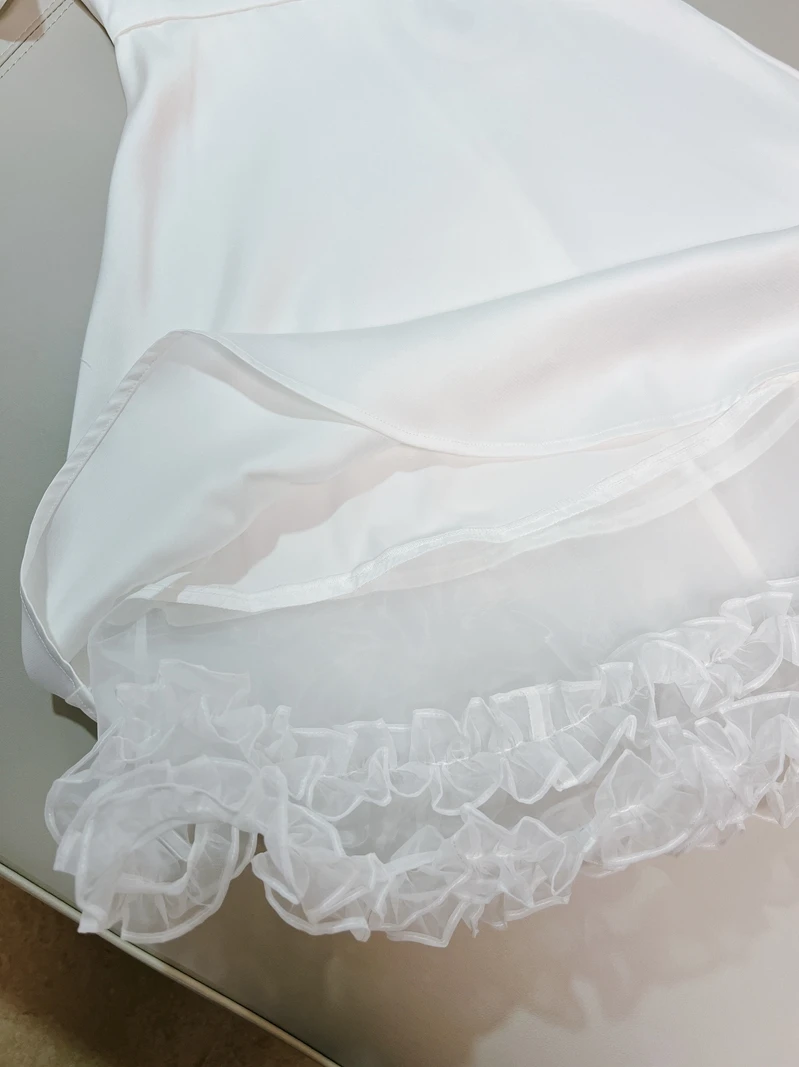 ชุดเดรสผ้าซาตินสีขาว Pure Desire คอเหลี่ยม แขนพอง กระโปรงทรงเอ สไตล์เรโทร สำหรับสาวๆ ฤดูร้อน