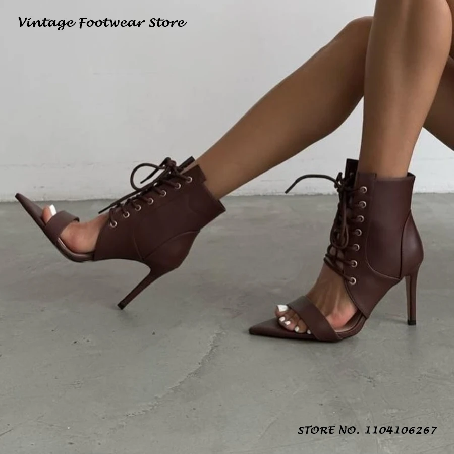 Black Cross-tied Sandals Sexy Pointed Open Toe Thin Heels Plus Size Shoes Women's Spring Summer Fashion Lace-up Stilettos image 4