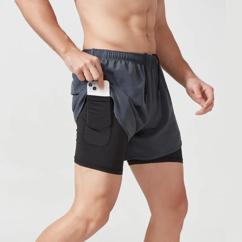 Sports shorts men's running marathon loose three-point pants quick-drying lining double-layer fitness DK22001 & WDK22001