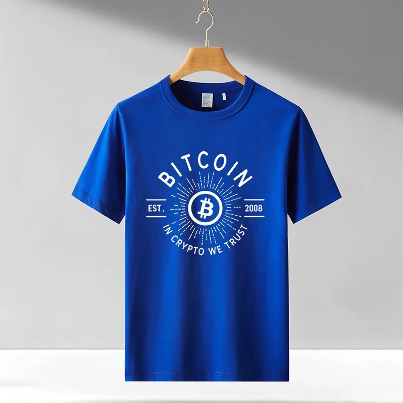 Cotton Bitcoin T-Shirt Ethereum Short Sleeve Success Men\'s Clothing Casual Simple Black Loose Street Tees Wealth Gift Clothing