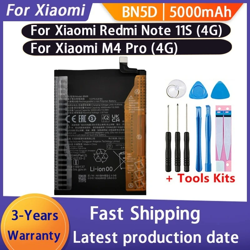 New For Xiao Mi 5000mAh BN5D Battery For Xiaomi Redmi Note 11S 11 S 4G M4 PRO 4G Mobile Phone Batteries Bateria Batterij+Tools