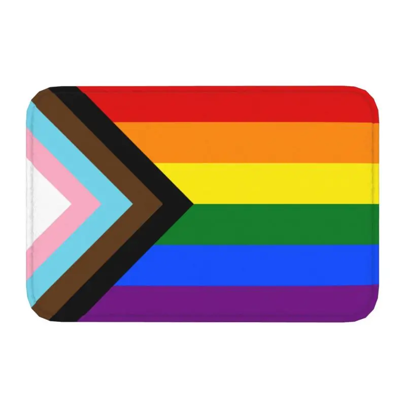 Custom LGBT Progress Pride Flag Front Floor Door Entrance Mats Indoor Gay Lesbian Bath Kitchen Doormat Garage Carpet Rug