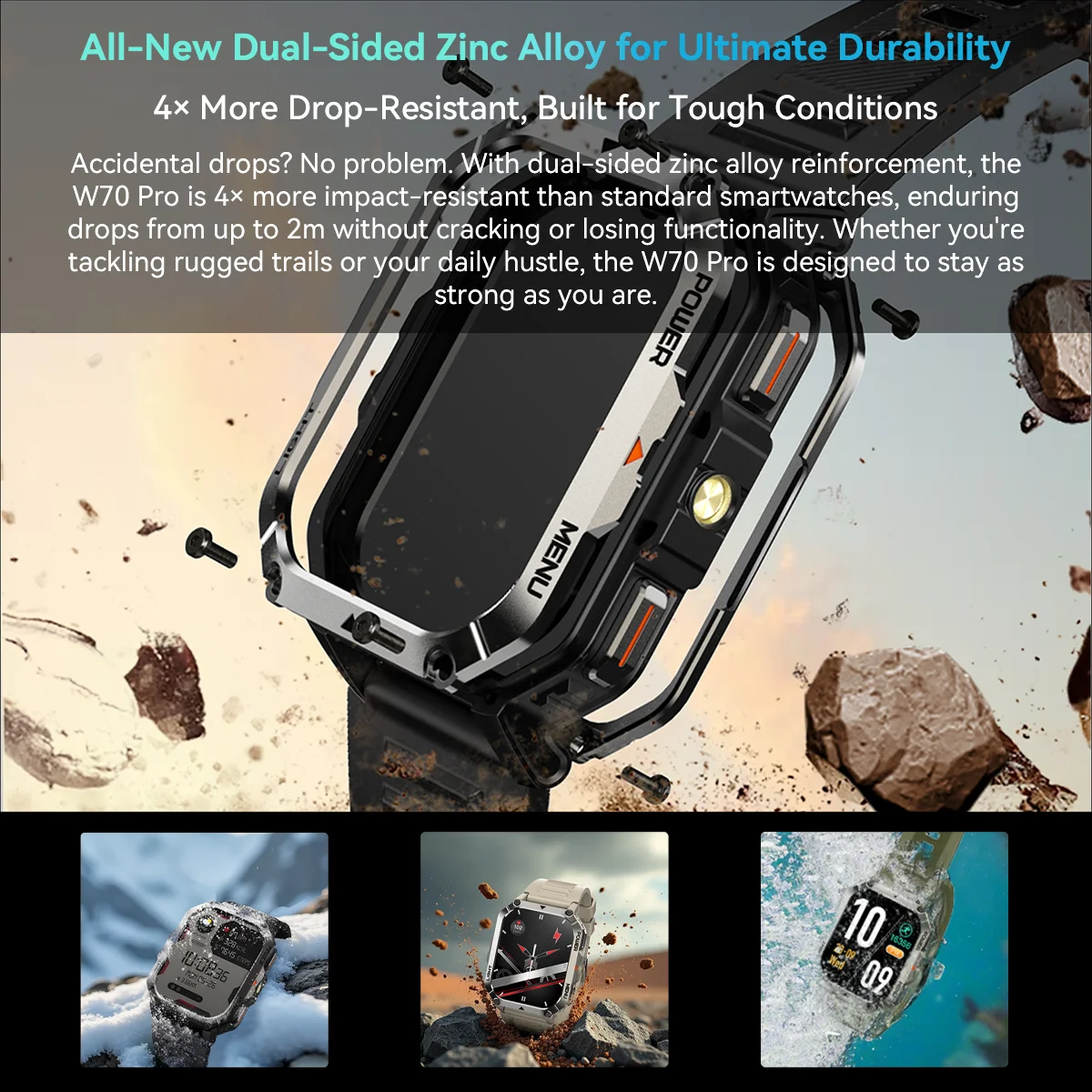 ساعة ذكية رياضية خارجية Blackview W70 Pro، ساعة ذكية مقاومة للماء IP68 بشاشة TFT 2.01 بوصة، بطارية 900 مللي أمبير في الساعة، تتحدث بالبلوتوث