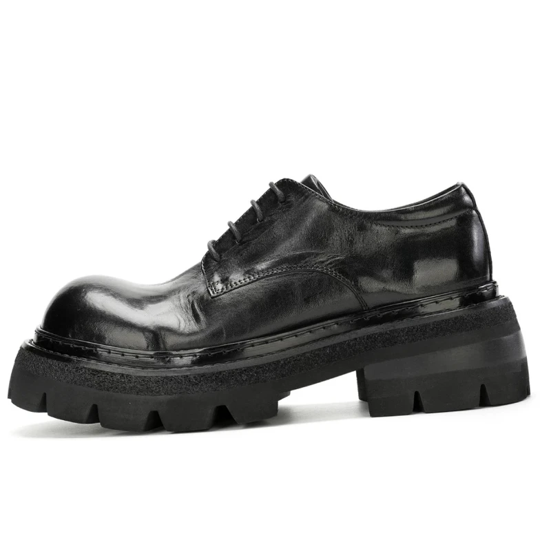 European/America Original Street Horsehide Derby Shoes Men's Dress Shoes Male Retro Horse Leather Height Increased Casual Shoes