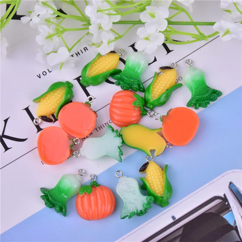 10pcs/pack Muti Vegetable Corn Cabbage Pumpkin  Charms Pendant  for DIY Earring  Keychain Jewelry Making