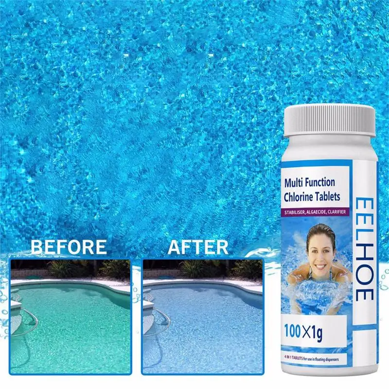 100pc Swimming Pool Cleaning Effervescent Chlorine Tablets Multi-purpose Dsinfect Hot Tubs Spas Swimming Pool Foaming Clarifier