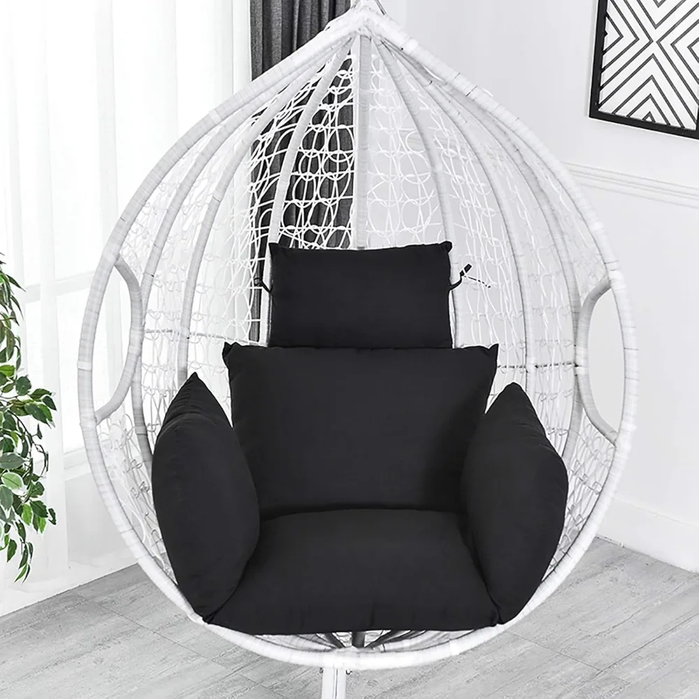 Swing Chair Cushion 6D Aerial Cotton Cushion with Anti-Slip Strap for Hanging Basket Armchair Hanging Swing Black