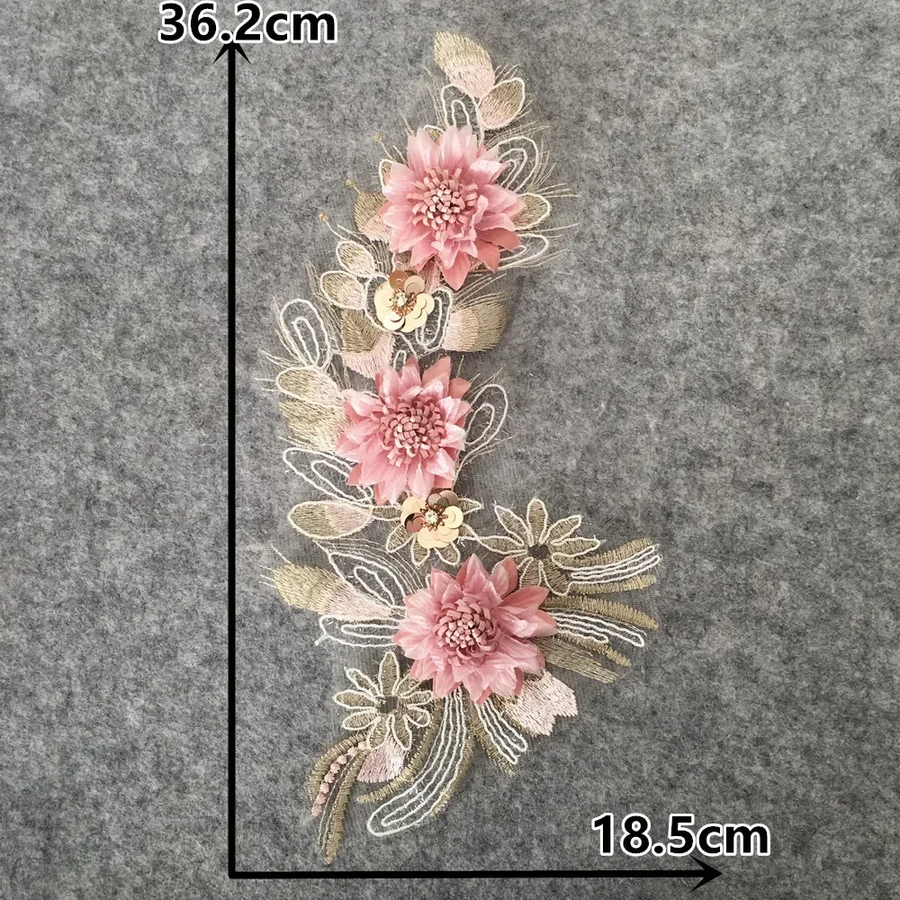 Wholesale sales of 1-10 pieces Pink Polyester Embroidery Nail bead Single Flower DIY Sewing Decoration Clothing Lace Accessories