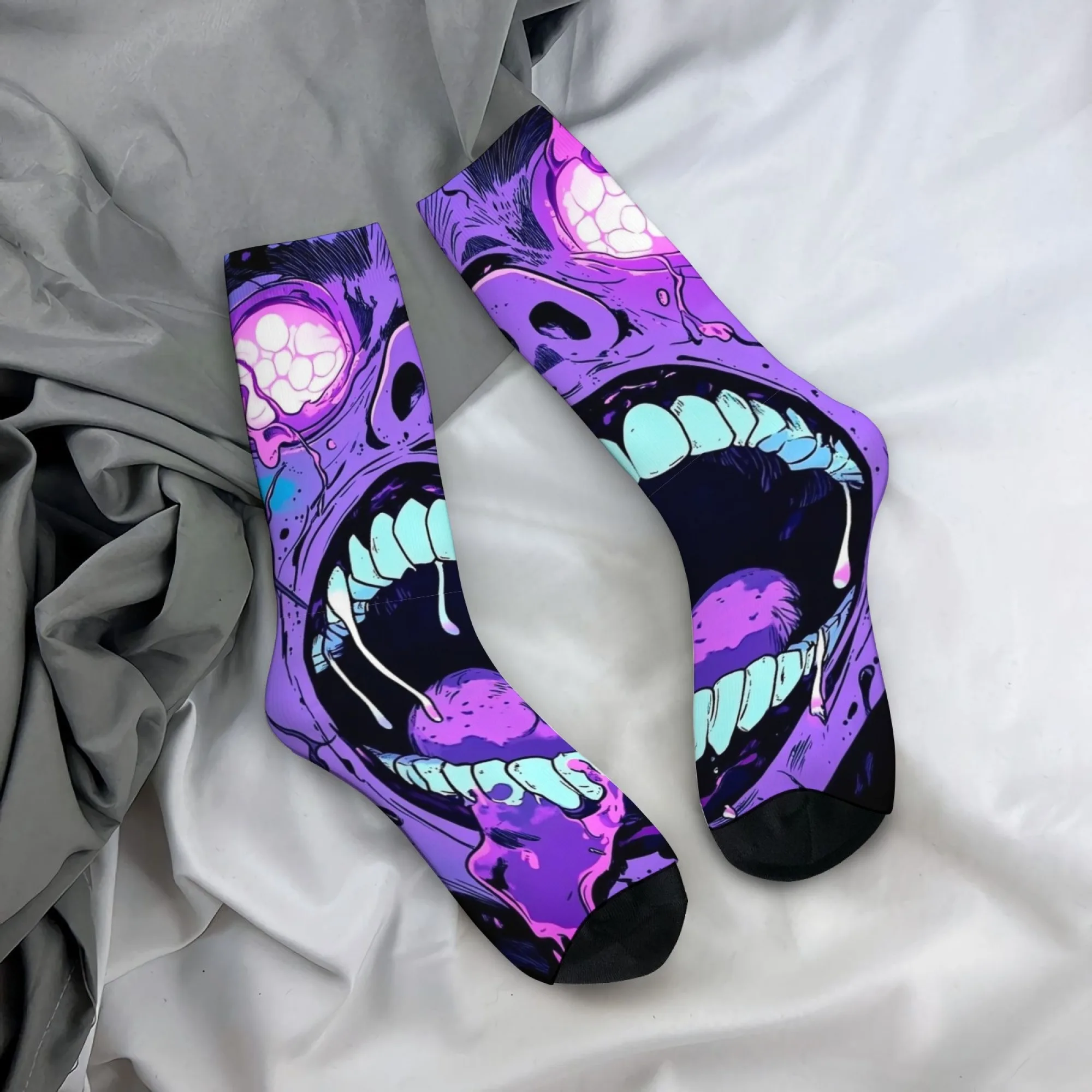 1 Pair Men's Horror Face Socks Bold Colorful Design Durable Unique Novelty Crew Socks for Outdoor Activities Funny Unique