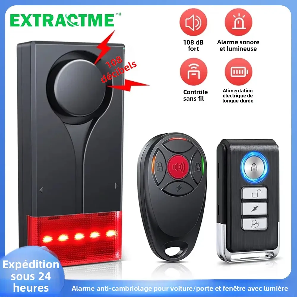 Extractme 108dB alarme antivol alarme de Vibration sans fil avec télécommande alarme de porte et de fenêtre système de sécurité d'alarme de voiture