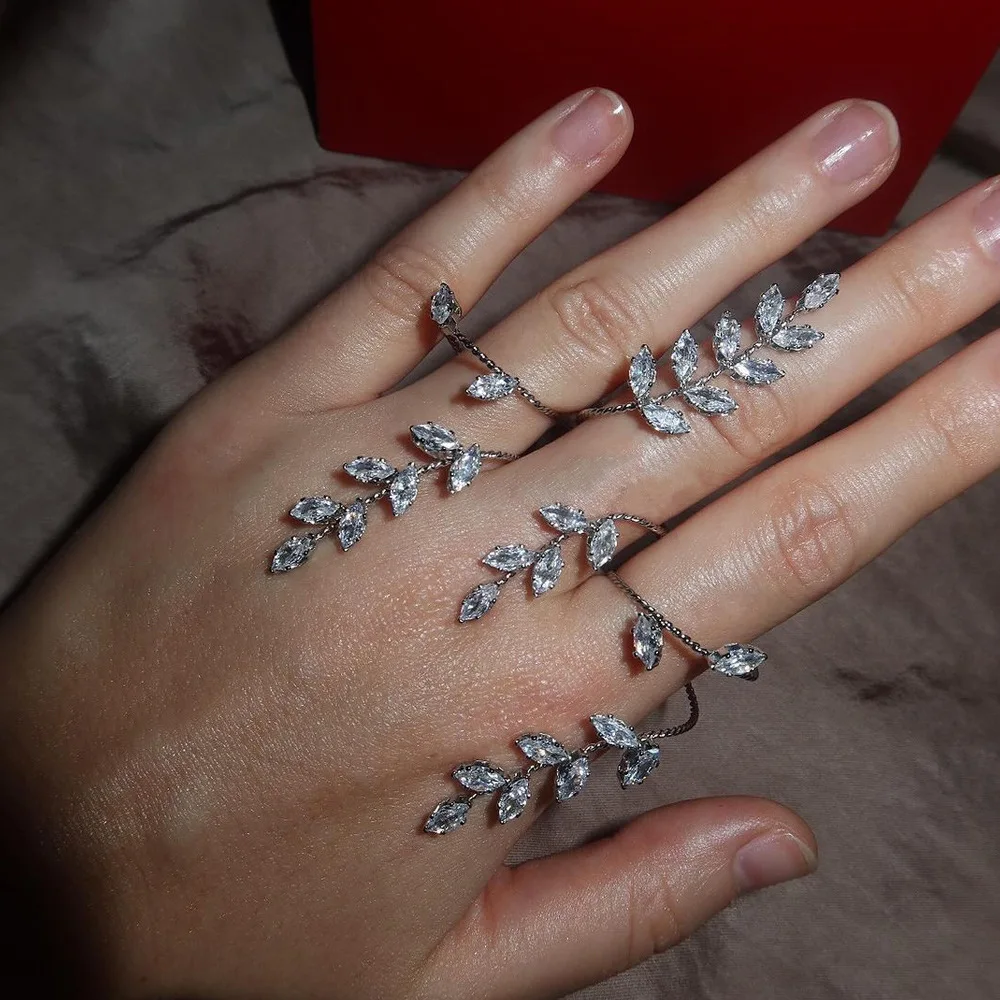 Роскошное кольцо на палец с листьями и цирконием, регулируемые аксессуары для рук для женщин, Y2K, роскошные модные свадебные украшения, подарок для невесты