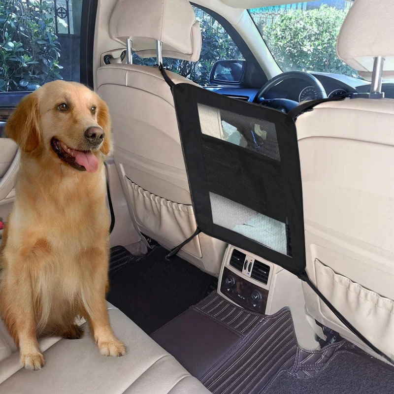 Car Seat Gap Storage Net Bag Front Rear Seat Isolation Net Middle Barrier Anti-Pet Dog Elastic Organizer Pouch for Car Interior