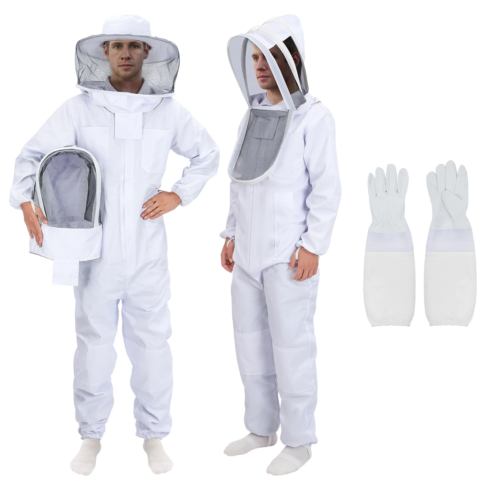 Bee Suit for Men Women Beekeeping Suit with 2 Veil Hood and Gloves Sting Proof Beekeeper Jackets Round Veil and Fencing Veil