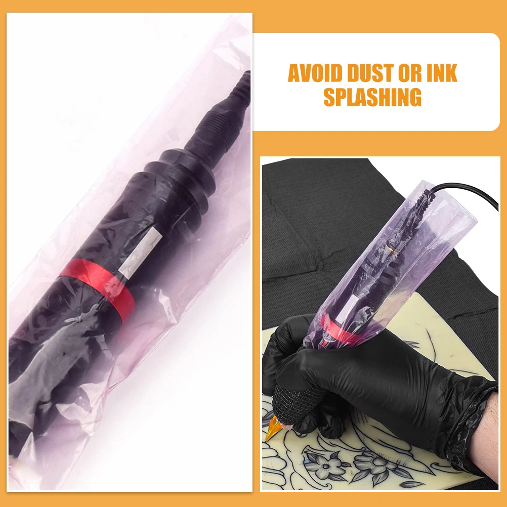 

200 шт. пылезащитные сумки для ручек для татуировок, одноразовые пластиковые чехлы на рукава для тату-машины, зажим для шнура, принадлежности для татуировок