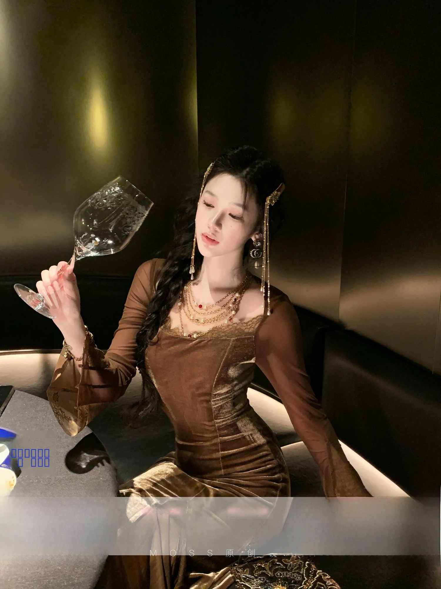 

Romantic Lace Velvet Patchwork Long Sve Dr Women's Sle French Brand Unregistered Fabric Other Regular Sve Other Ma...