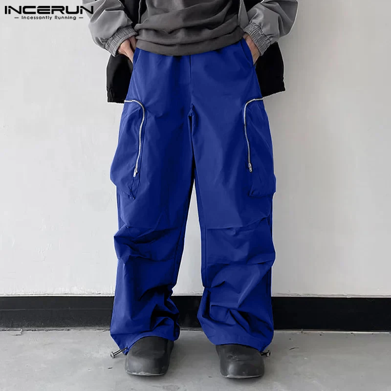 Incerun 2024 koreanischen Stil Hosen Mode Männer Reiß verschluss Tasche Plissee Hose lässig Streetwear männlich solide All-Match Pantalons S-5XL