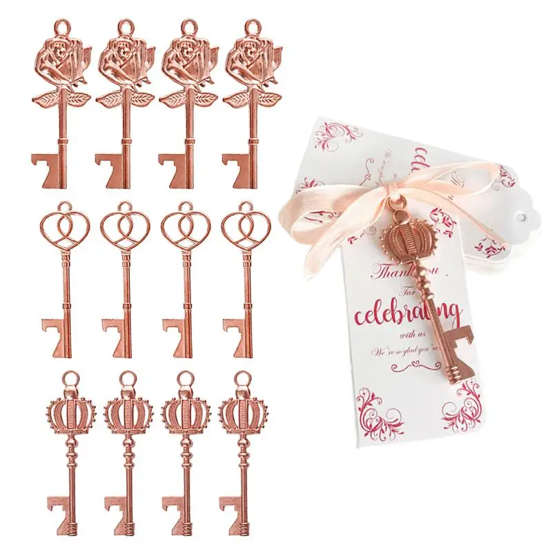 Vintage Skeleton Key Bottle Opener Rose Gold Baby Shower Favors For Guests Key Bottle Openers With Escort Tag Cards And Keychain