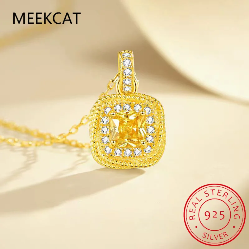 حقيقي 925 فضة رائعة مربع لامعة زركونيا قلادة واضح تشيكوسلوفاكيا سلسلة قلادة للنساء الزفاف غرامة مجوهرات RHN1143