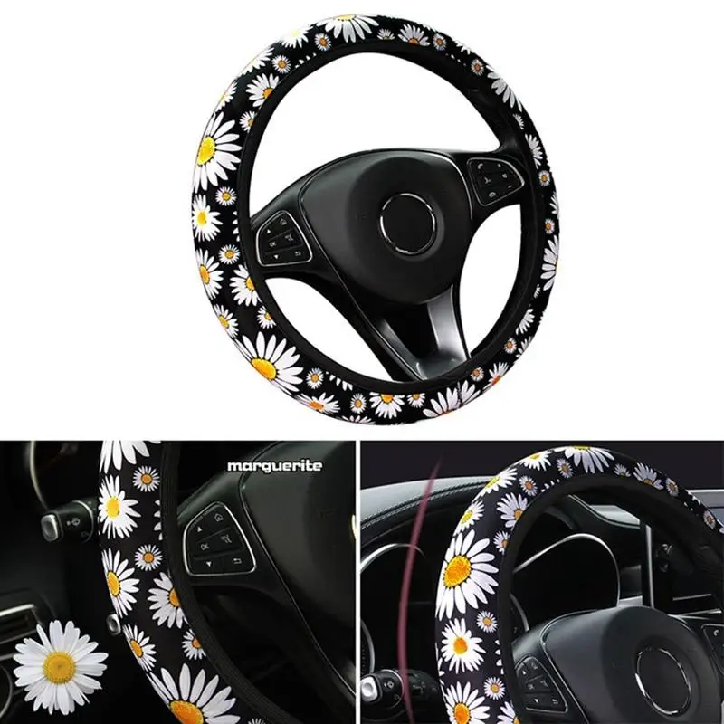 38cm Daisy Flower Car Interior Decoration Sunflower Steering Wheel Cover Universal Without Inner Ring