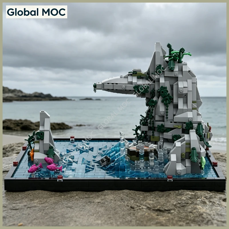 Building Blocks Chased By Mosasaurus Prehistoric Sea Monster Dinosaur Attack Scene DIY Brick Desktop Decor Collectible Display