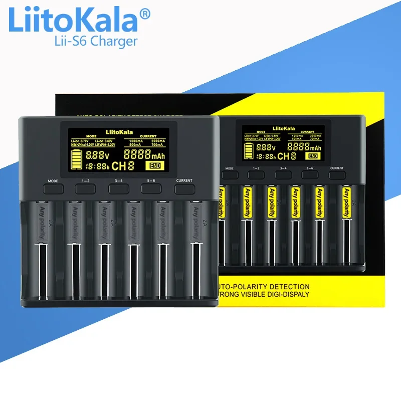 5PCS LiitoKala Lii-S6 18650 Battery charger 6-Slot Auto-Polarity Detect For 26650 21700 14500 10440 16340 1.2V 3.7V battery