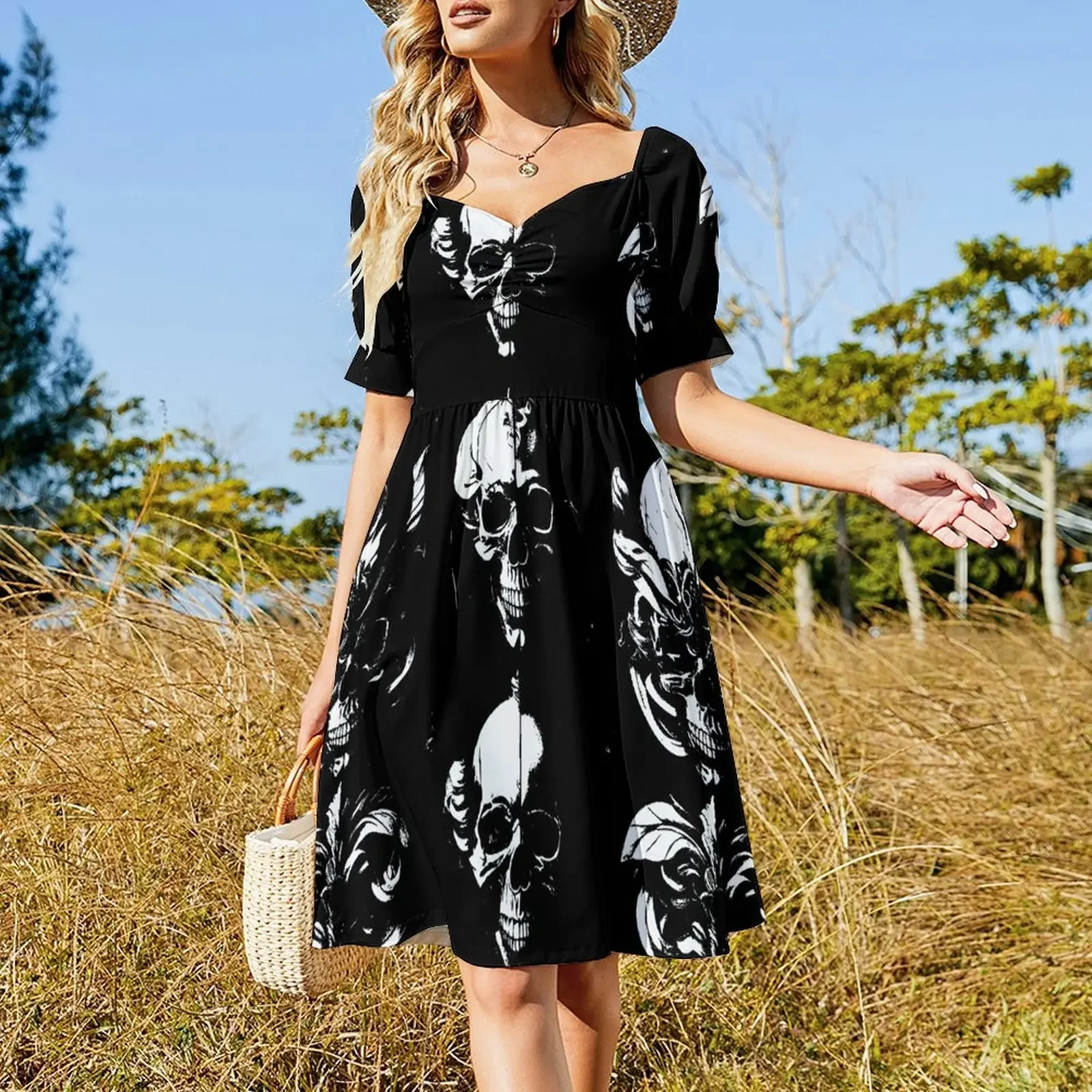 skull black and white death Dress women's elegant loose dresses women's clothing summer 2024 novelties long dress women summer