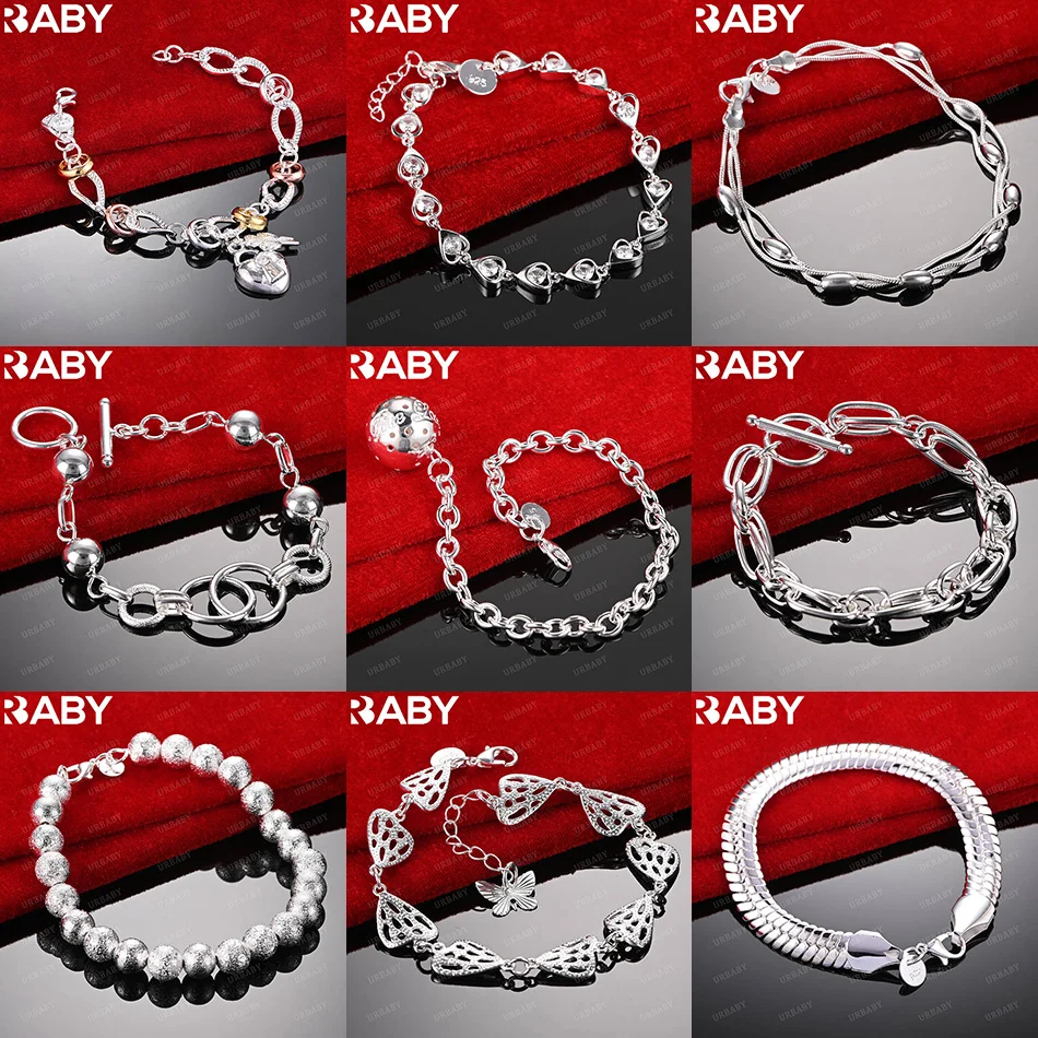 

URBABY 925 Sterling Silver Bracelets For Women Men Anniversary Gift Popular Wild Fashion Romantic Jewelry