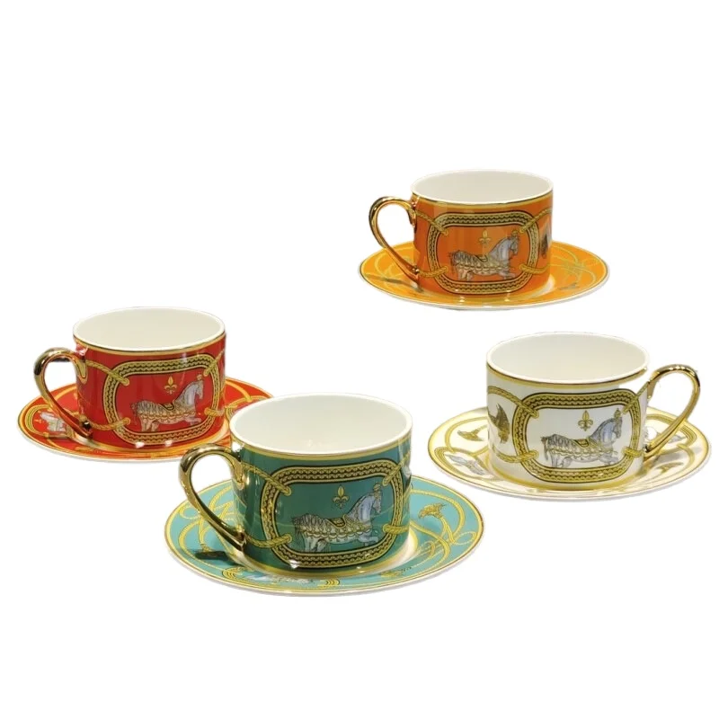 

Coffee cup, saucer and spoon combination set, European-style H original standard, war horse orange afternoon tea set.