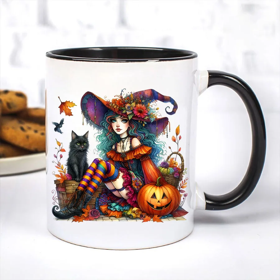 2pcs Halloween Witch Cat Pumpkin DIY UV DTF Rub On Tumbler Glass Cup Can Wrap Transfer Sticker Craft Coffee Mug Card Party Decor