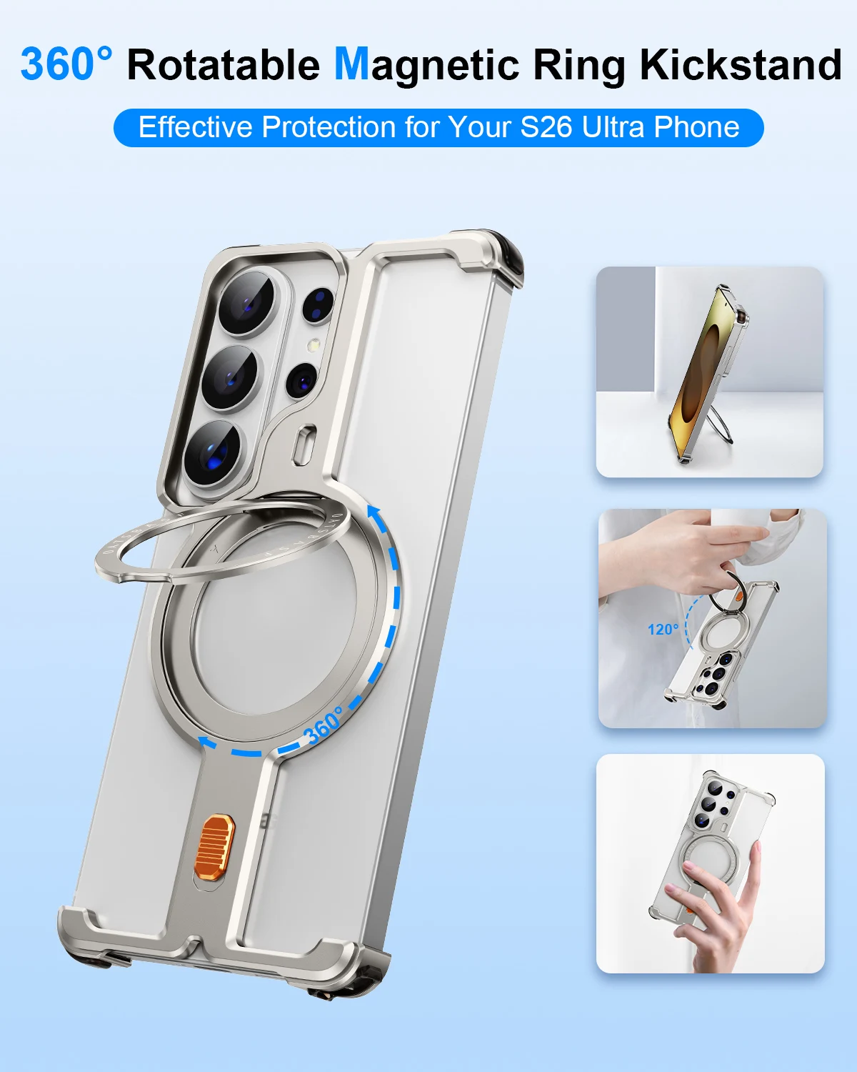Metalowe etui Eary z obrotową o 360 stopni konstrukcją do telefonu Samsung Galaxy S26 Ultra ° Obrotowa magnetyczna podstawka, bezramkowa osłona, ochrona ekranu, odporna na wstrząsy — zdjęcie produktu 5