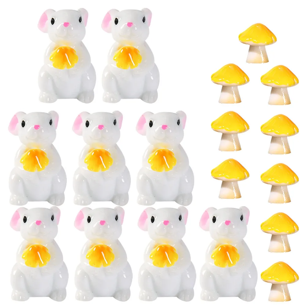 20Pcs Realistic Bunny Mushroom Resin Mini Decor Brightens Home Office Balcony Patio Desktop Garden Tabletop Adornment