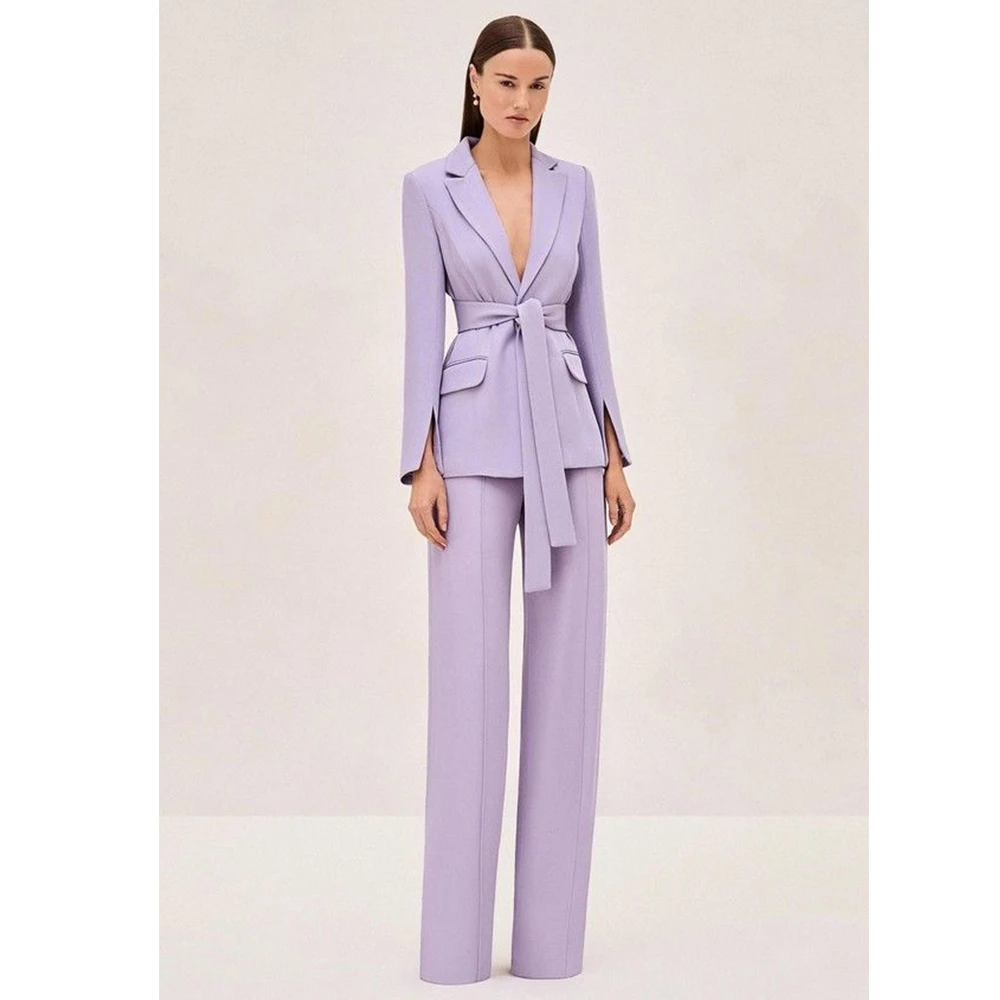 

Tesco Lavender 2 Pieces Suit for Women Peaked Lapel Long Sleeves Blazer and Pants Set Office Lady Suit Jacket and Pants