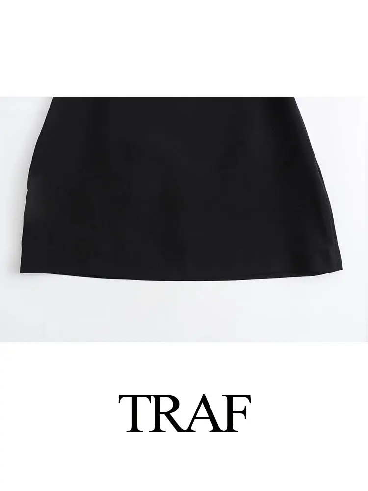 TRAF 2024 Spring Female Casual Sleeveless Waistcoat Elegant A-Line High Waist Mini Skirt Elegant 2 Piece Solid Black Chic Skirt