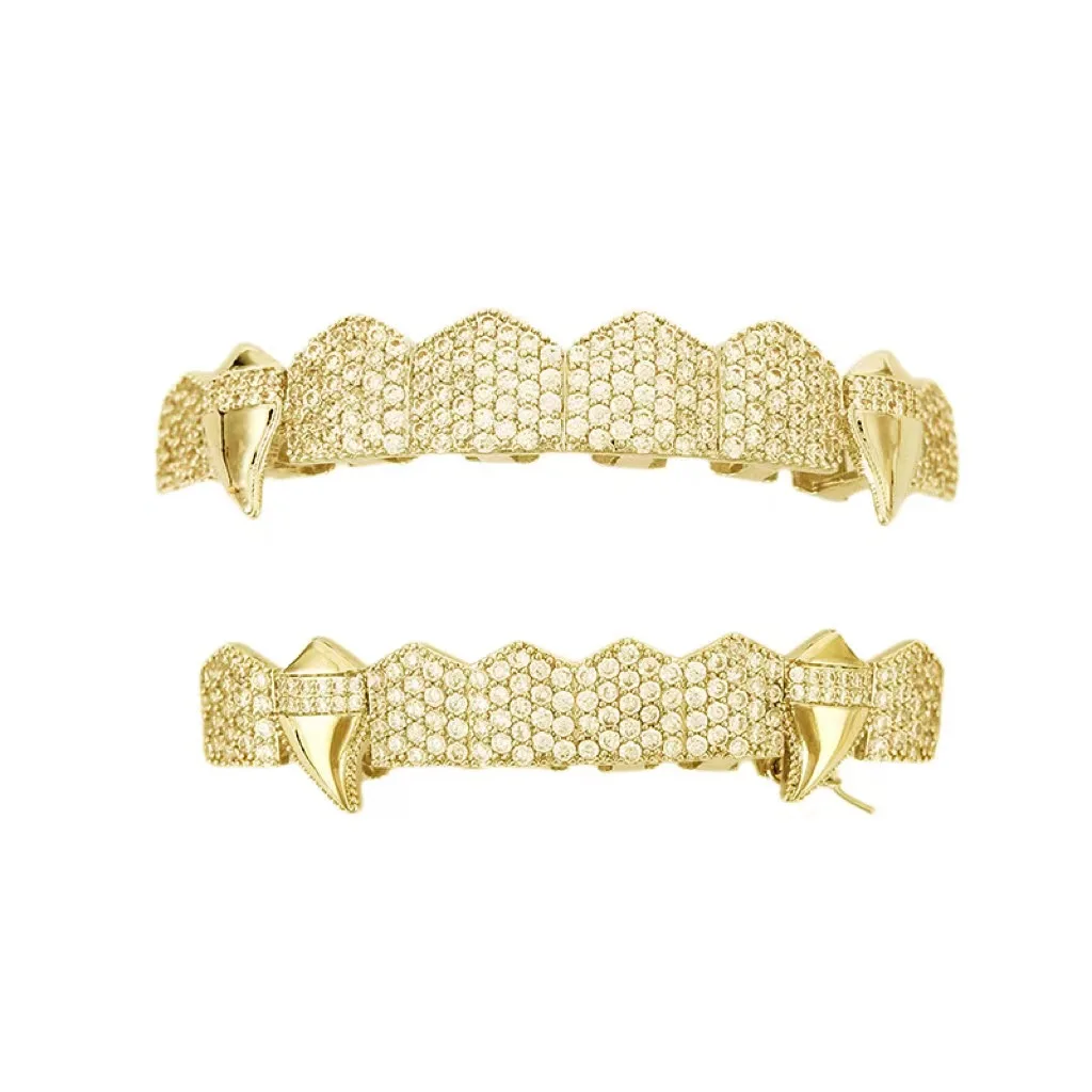 Хип-хоп Полный CZ Камни Зубы Grillz Кепки Кубический Циркон Iced Out Micro Pave Верх и Низ Очаровательные Грили Для Мужчин Женщин Ювелирные Изделия