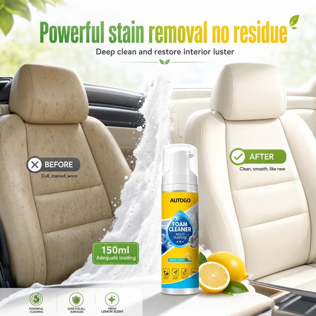 

AUTOGO 150ml Car Foam Cleaner No Rinse Multifunctional Foam Cleaner for Car Interior Leather Seat Roof Door Panel Stain Removal