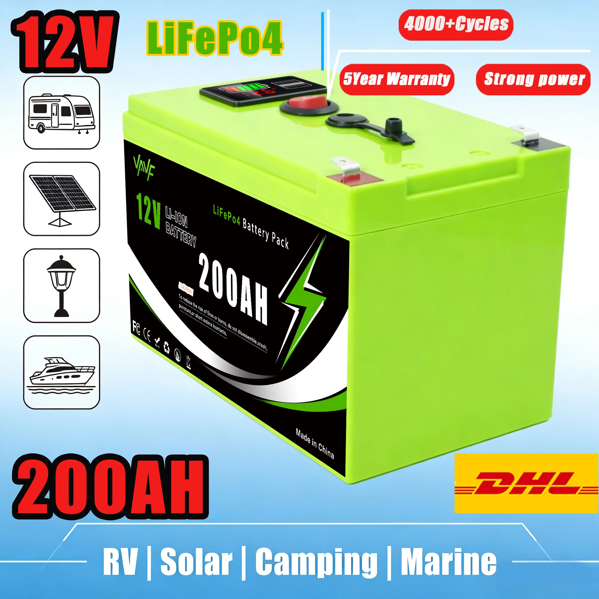 

Reliable Lithium Battery 12V 200Ah LiFePO4 Battery with Comprehensive ️BMS Protection for Solar Battery Van Life and Sailboats