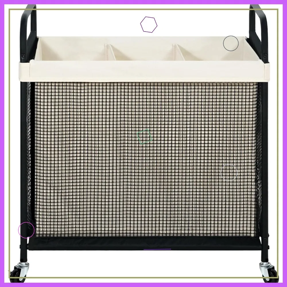 3-Section Rolling Laundry Sorter Cart, 120L Capacity with Removable Washable Bags & Locking Wheels for Home