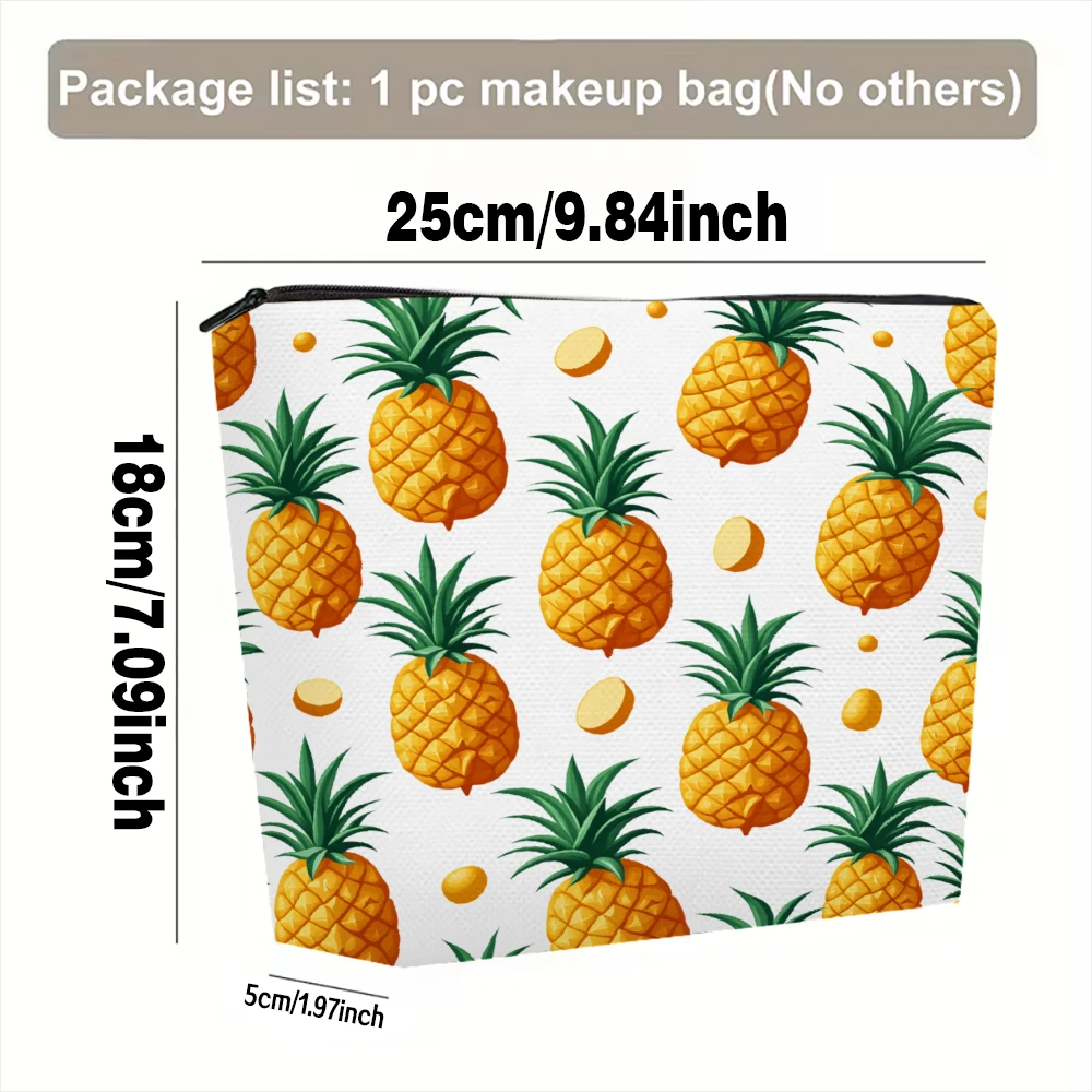 Pineapple Pattern Print Design White Background Makeup Bags for Girls Cosmetic Pouch Toiletry Bag Pencil Case Travel Storage
