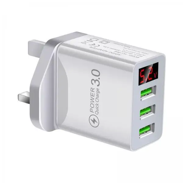 3 Port Fast Charger Wall Adapter QC3.0 with Digital Display Multi Device Smart Charging Station for Universal Travel Charging