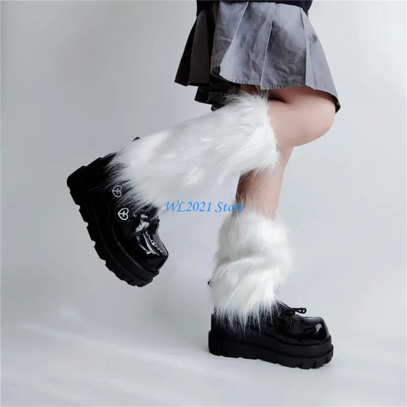 

G5GC Winter Thermal Plush Footless Socks Boot Covers for Women's Thickened Design Breathable Furry Leg Warmers Foot Covers