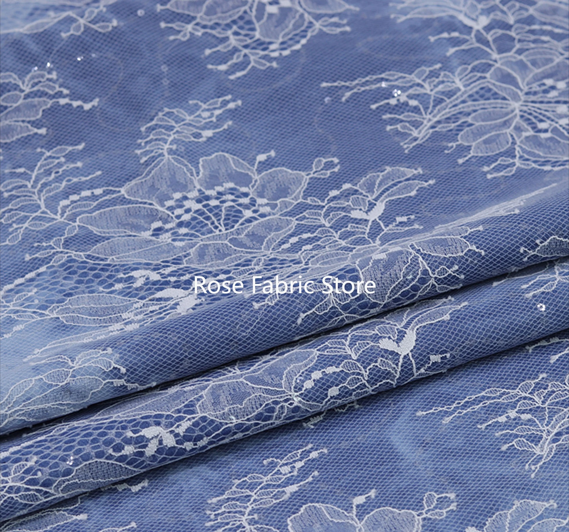 1 meter thin sequined lace embroidered denim fabric for denim jackets, jeans, dresses, and DIY sewing materials.